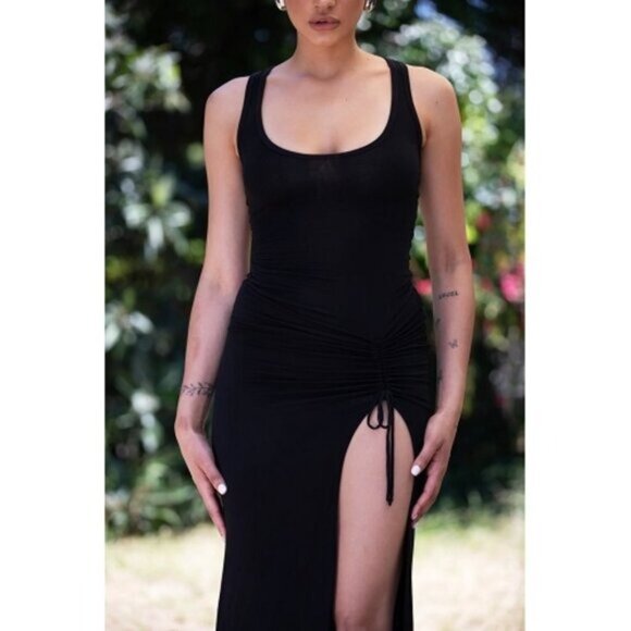 Vintage Souls Los Angeles Lola Ruched Maxi Dress XS Black Bodycon Stretch Tank - Picture 1 of 9